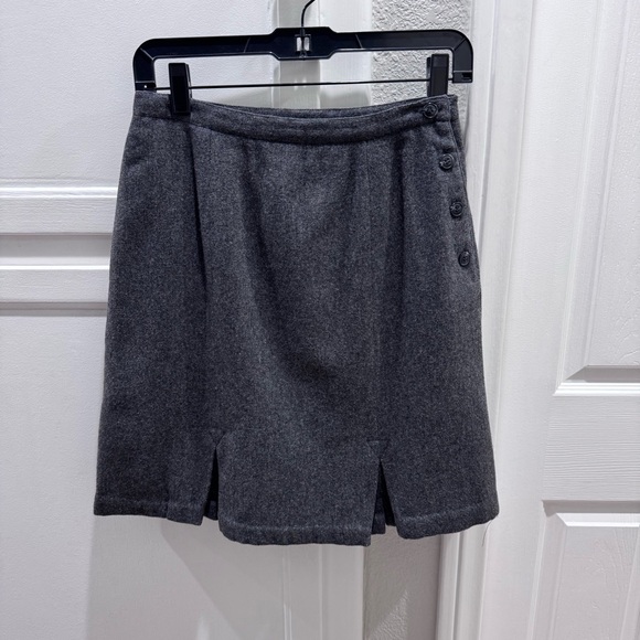 Charcoal Wool Skirt with Side Button Detail - Picture 2 of 14